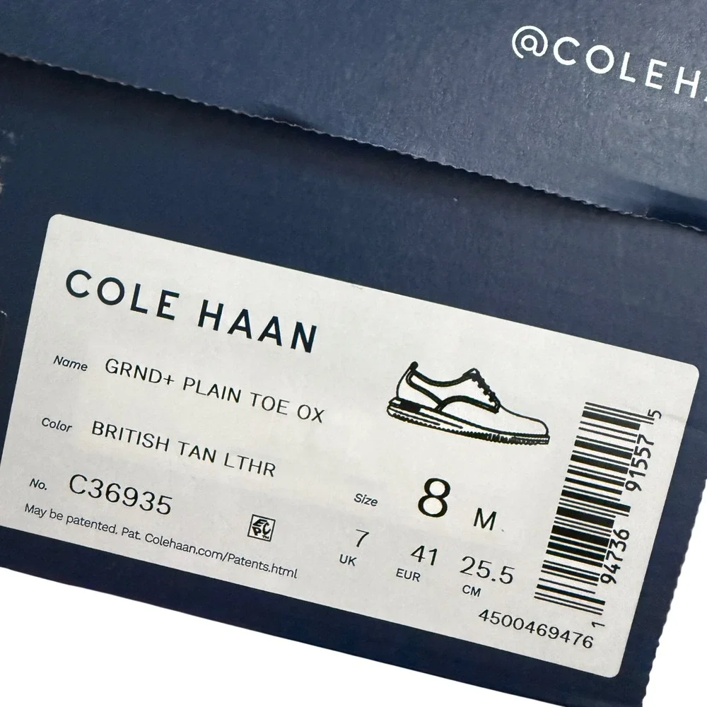 NEW Cole Haan Grand + Plain Toe Oxford Mens 8M C36935 British Tan Leather Shoes